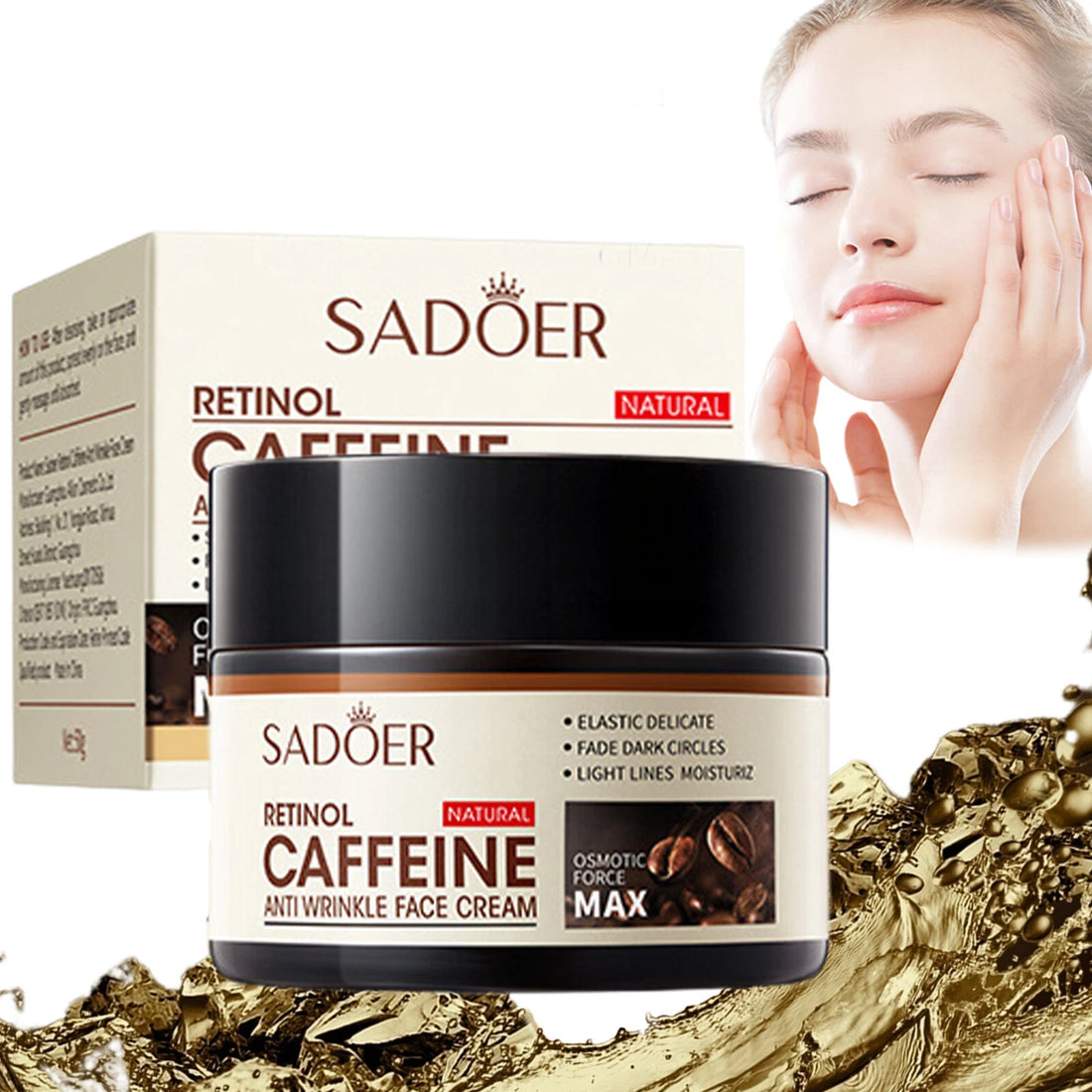 SADOER Retinol Caffeine Eye Cream – Korean Under Eye Cream for Dark Circles & Wrinkles